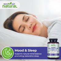 Woman sleeping with a bottle of 'Why Not Natural' magnesium complex supplement next to her. - image 3