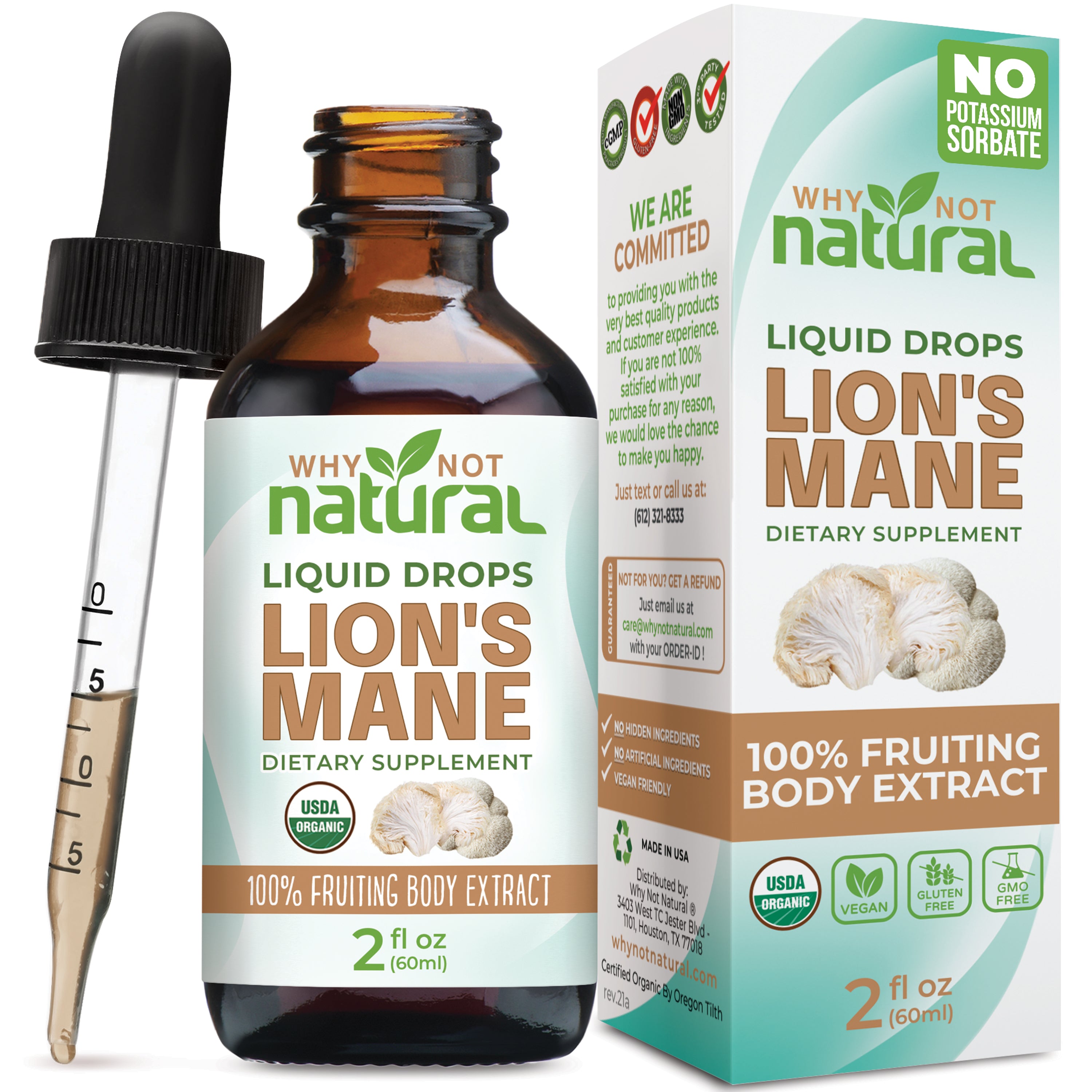 bottle of Lion´s Mane with bottle and dropper