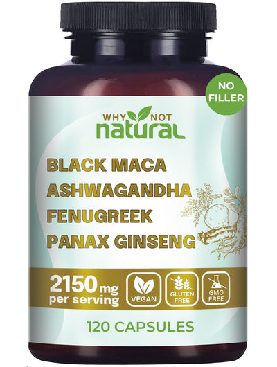 4-in-1 Organic Black Maca Root, Ashwagandha, Fenugreek, Panax Ginseng Pills, Supplement for Men and Women