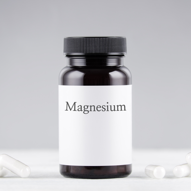Magnesium supplement bottle.