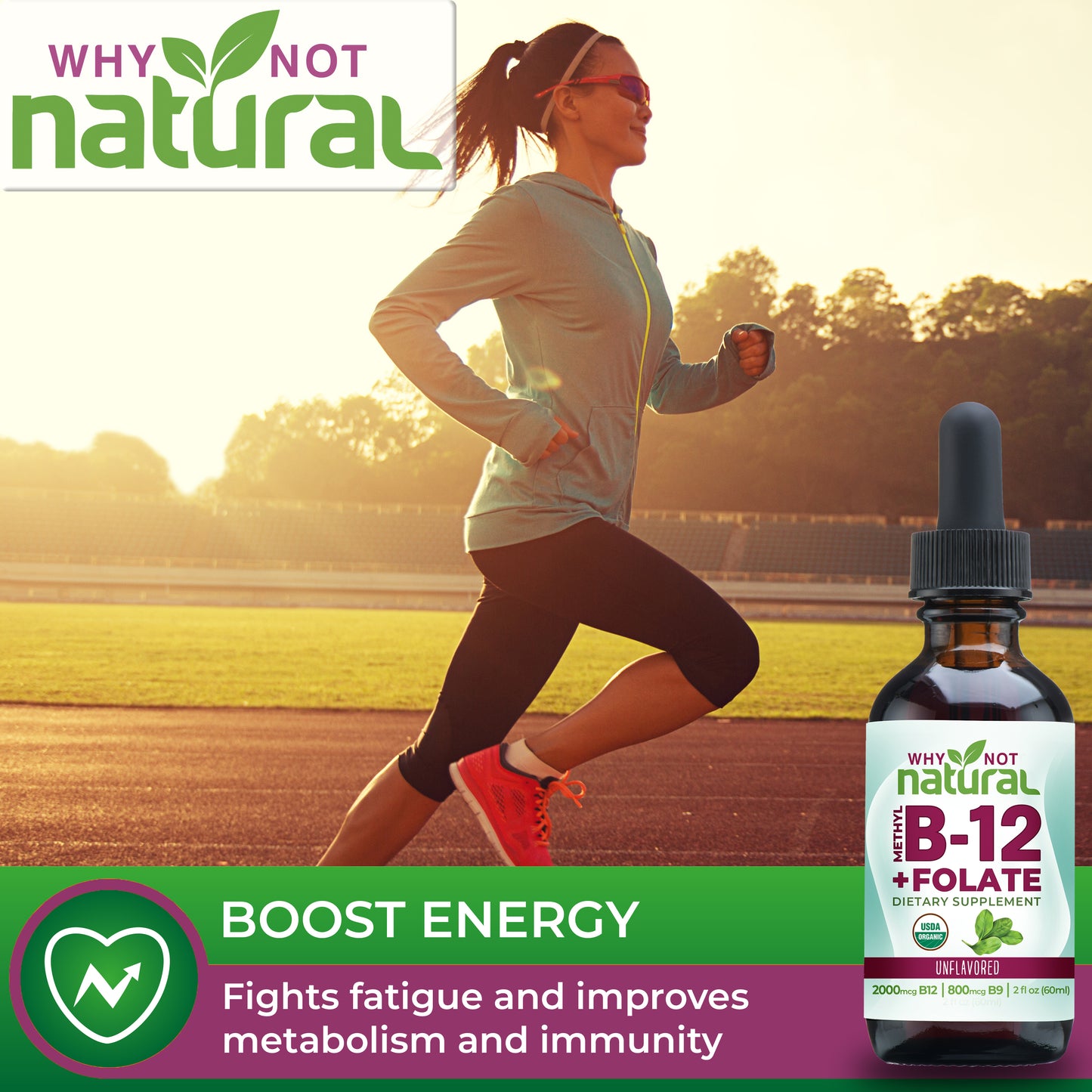 Vitamin B12 Liquid Plus Folate - Organic Sublingual Extra Strength Vegan Drops - Methyl B12 and Folinic Supplement