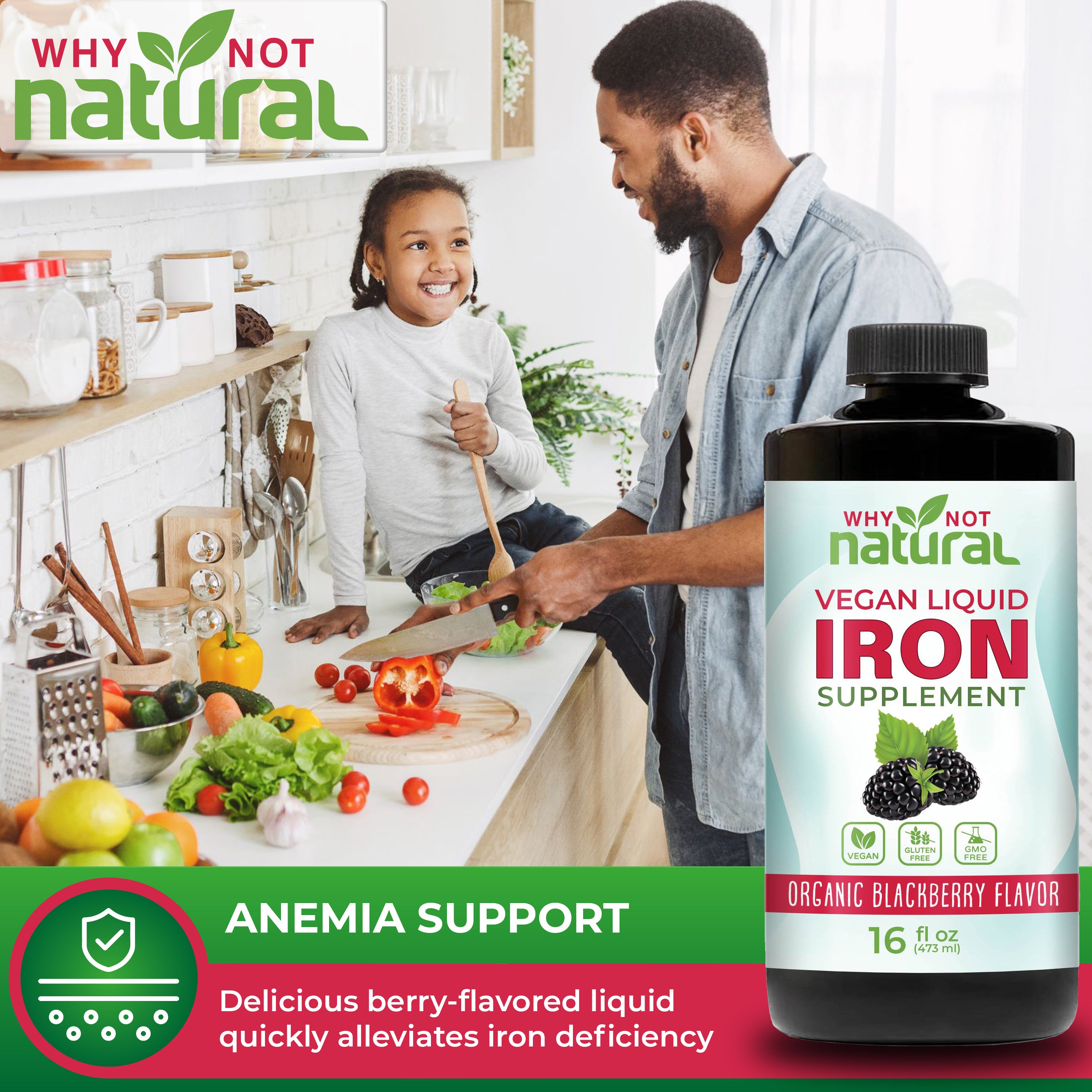 Liquid Iron Supplement for Women Men and Kids, Vegan Drops for Anemia