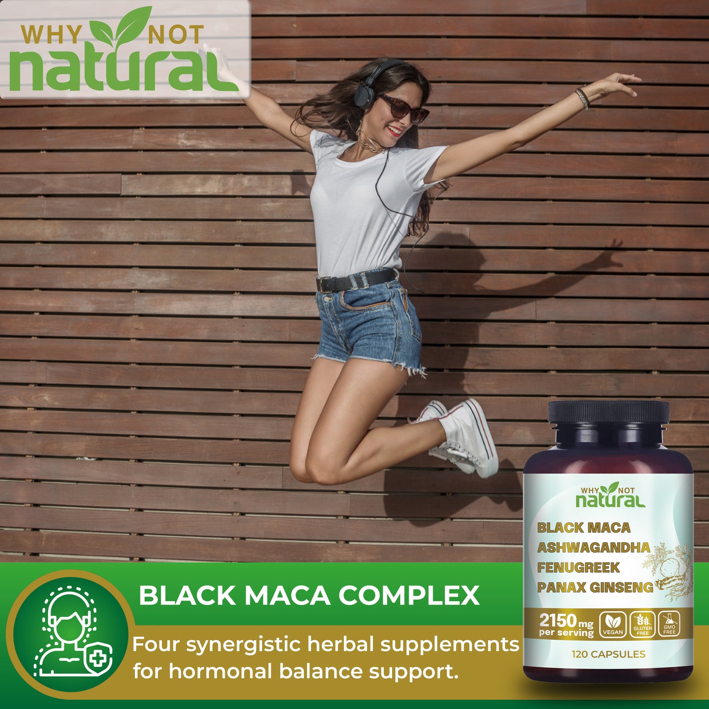 4-in-1 Organic Black Maca Root, Ashwagandha, Fenugreek, Panax Ginseng Pills, Supplement for Men and Women