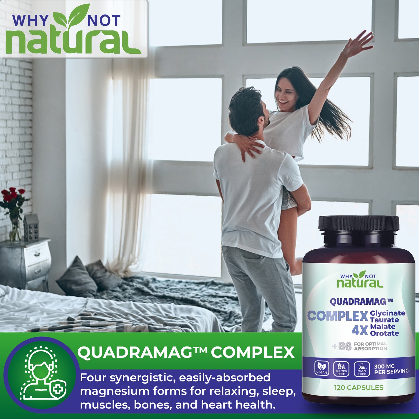 4-in-1 Magnesium Complex Supplement - Glycinate, Orotate, Taurate and Malate blend capsules for Sleep, Calm, heart, muscles and bones support - 300 mg per serving