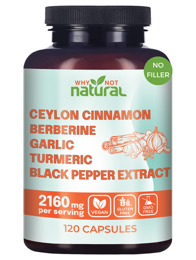 5-in-1 Organic Ceylon Cinnamon Capsules with Garlic, Berberine, Turmeric, Black Pepper Extract Pills - inflammatory Supplement and Blood Sugar Support