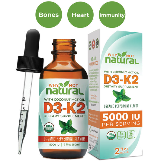 Organic Vitamin D3 Liquid Drops with K2 (MK-7) in Coconut MCT Oil