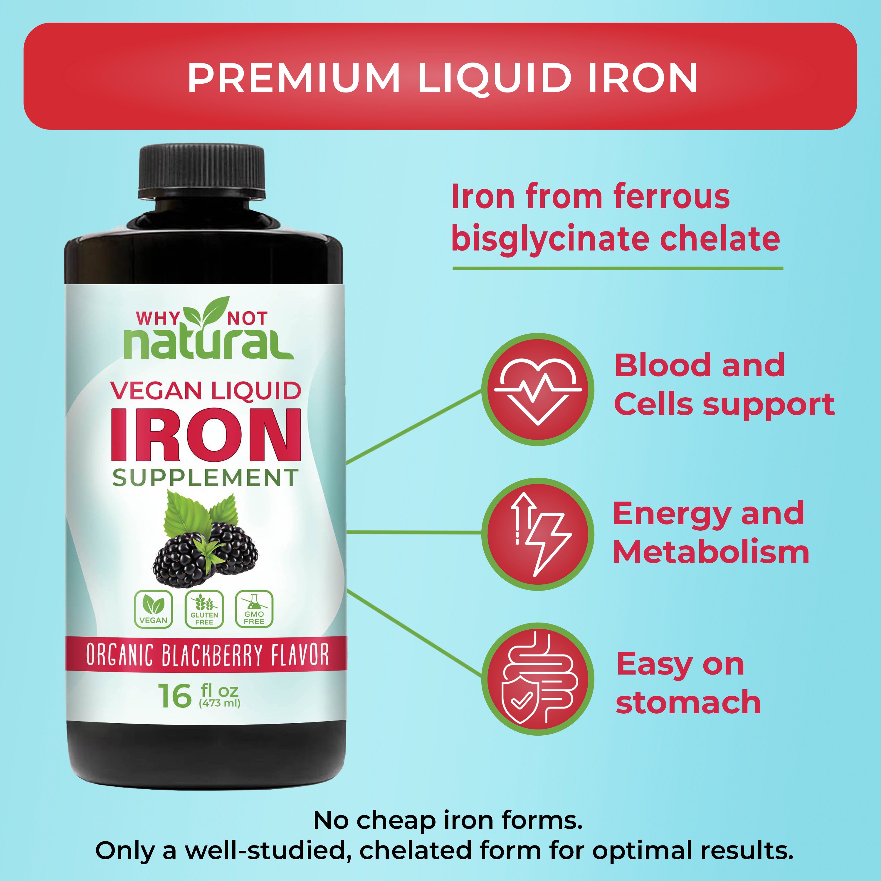 Liquid Iron Supplement for Women Men and Kids, Vegan Drops for Anemia