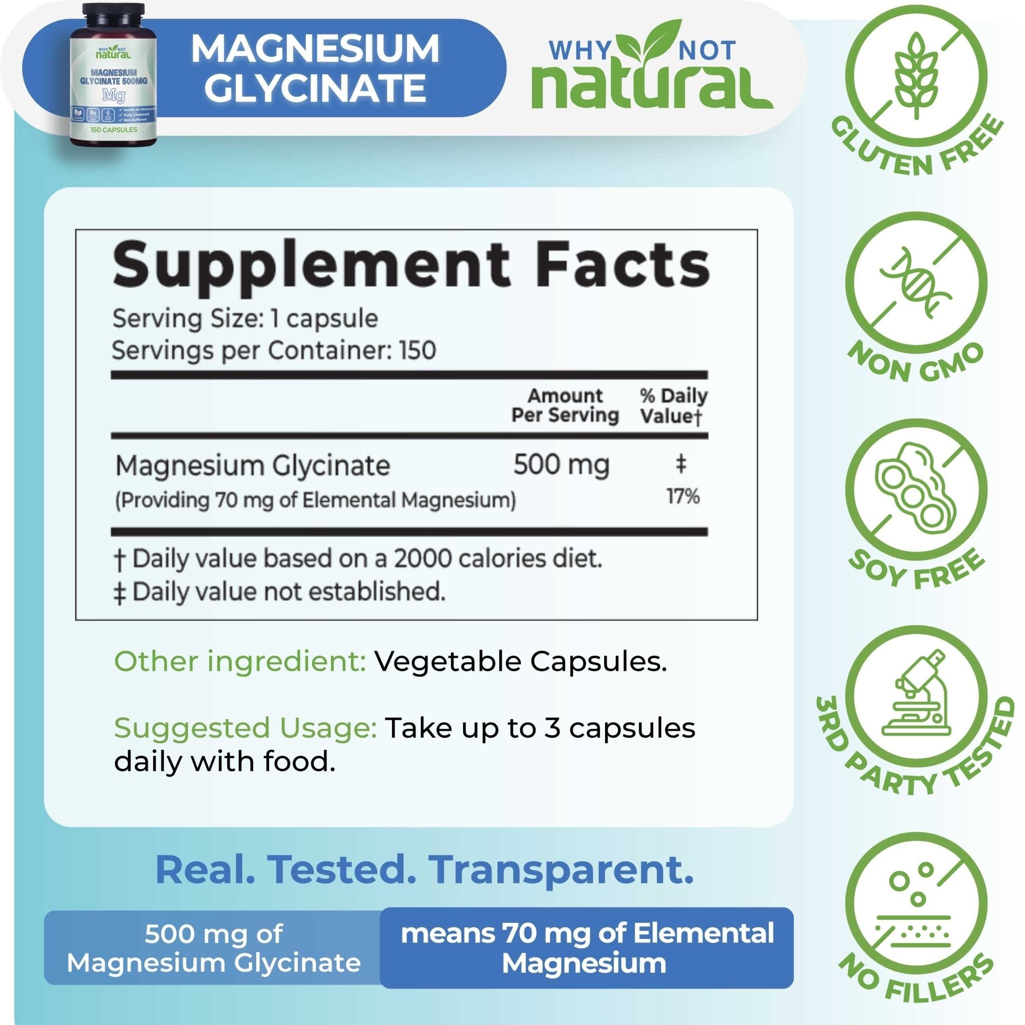 Magnesium Glycinate 500mg - WhyNotNatural