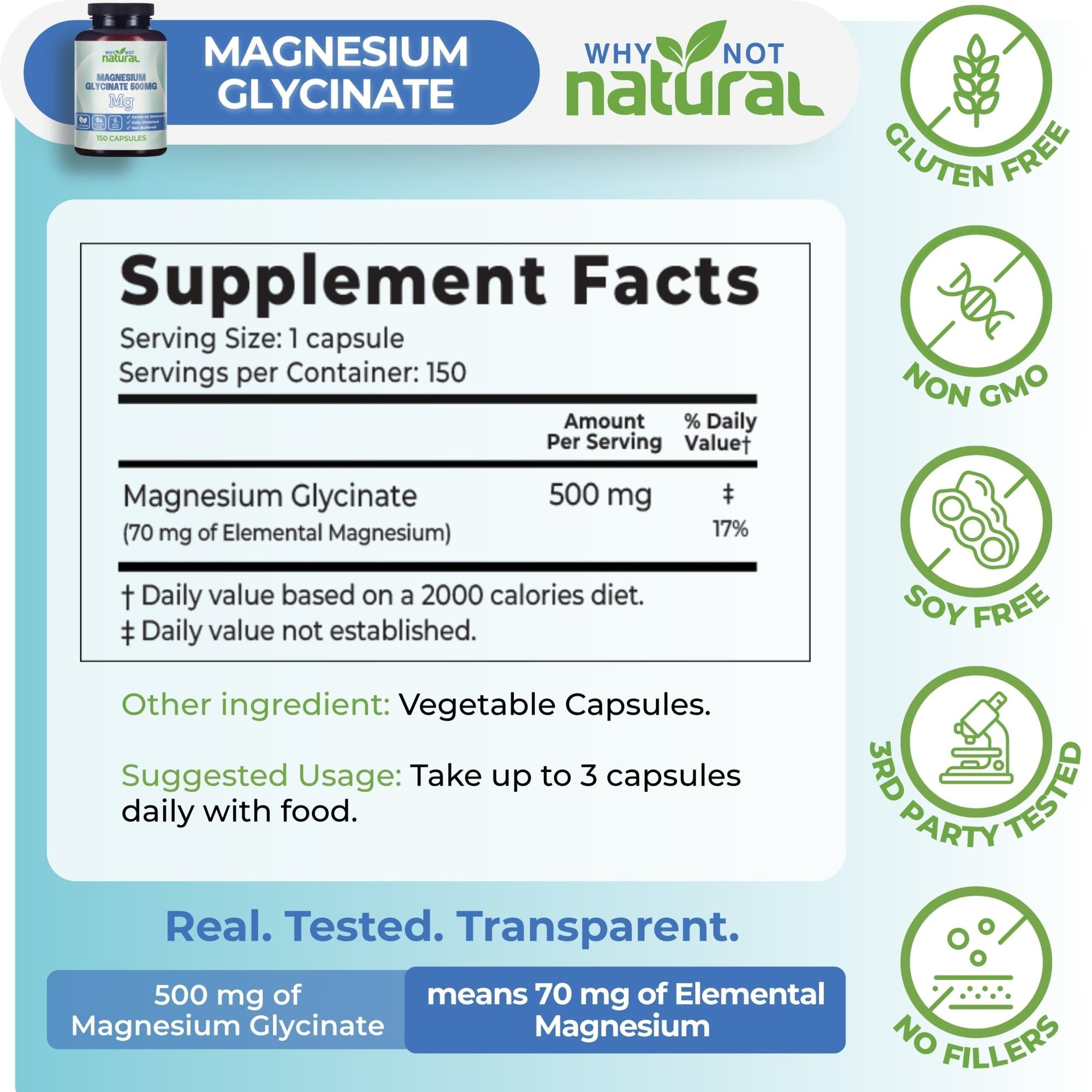 Magnesium Glycinate 500mg - WhyNotNatural