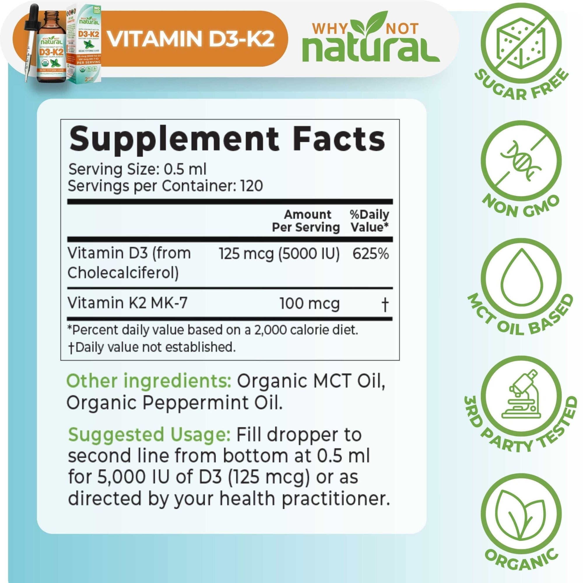 Organic Liquid Vitamin D3 + K2 (MK-7) - WhyNotNatural