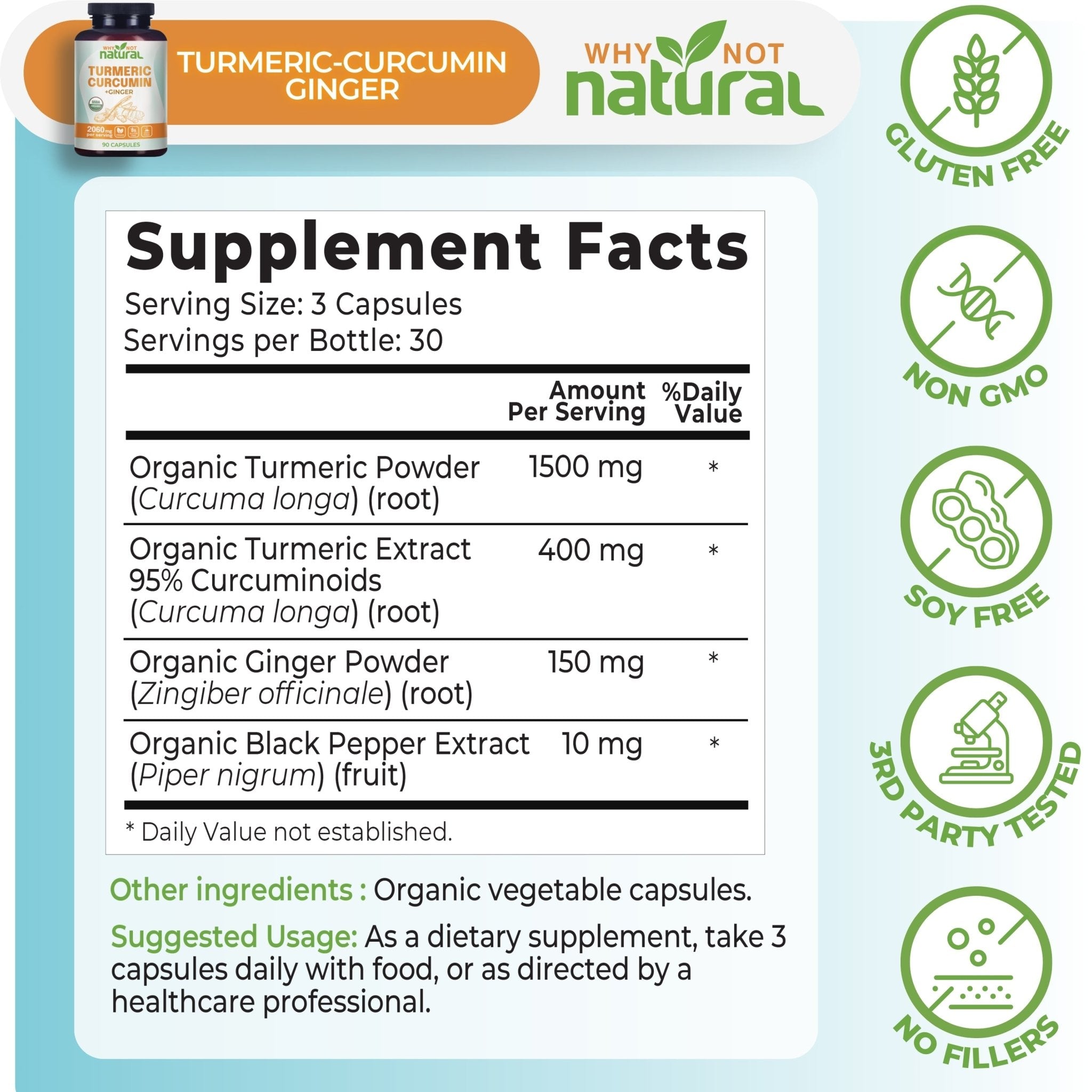Organic Turmeric Curcumin with Ginger - WhyNotNatural