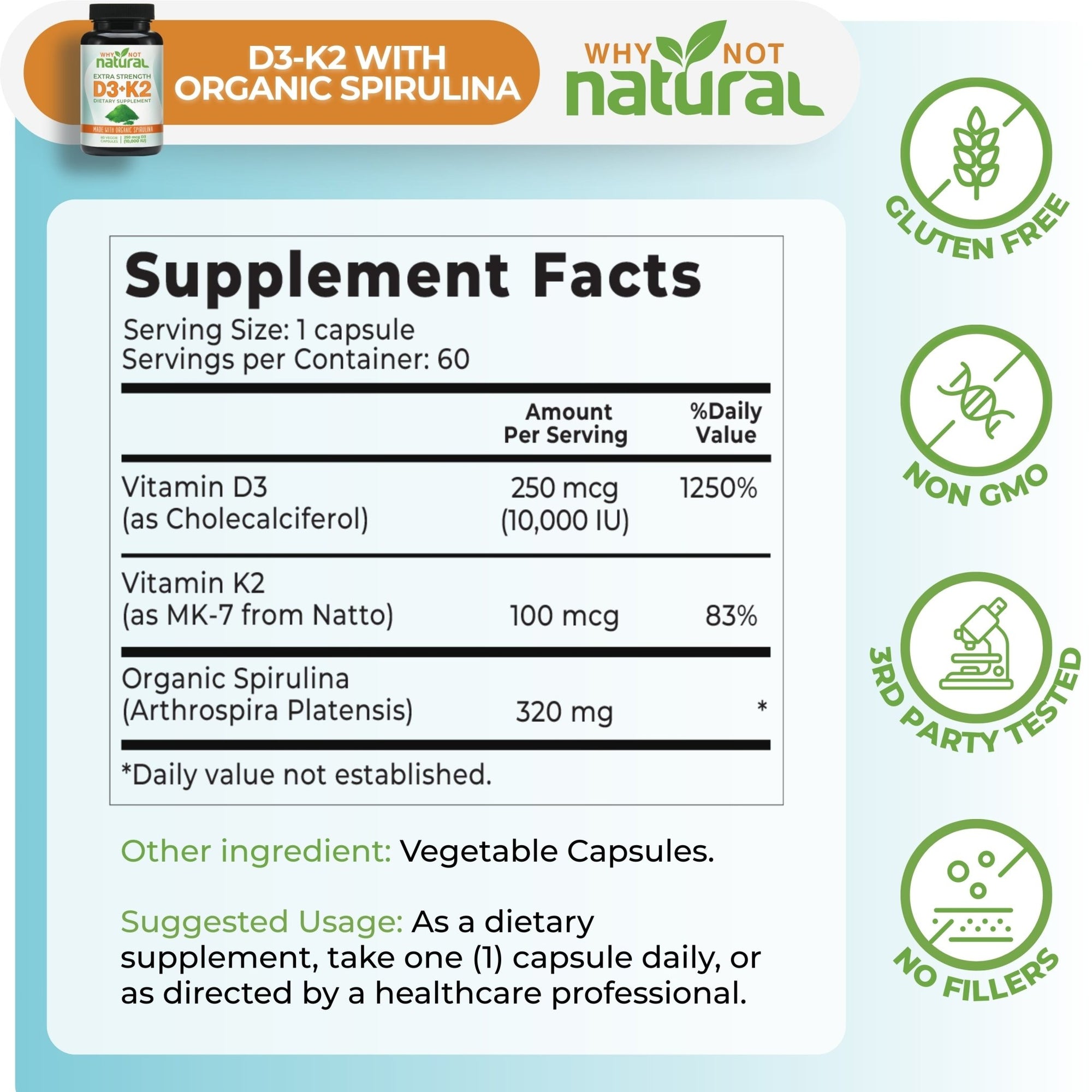 Vitamin D3 - K2 + Organic Spirulina - WhyNotNatural