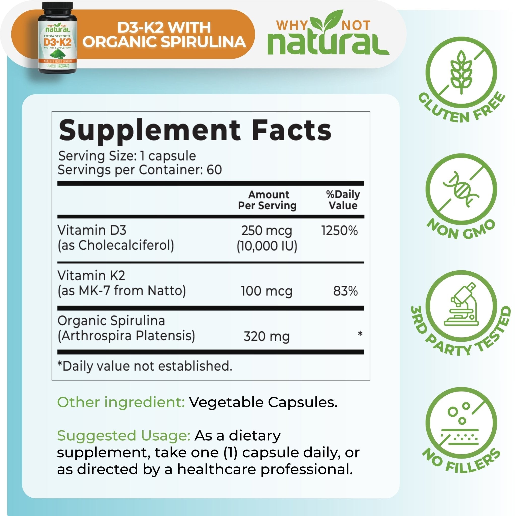 Vitamin D3 - K2 + Organic Spirulina - WhyNotNatural