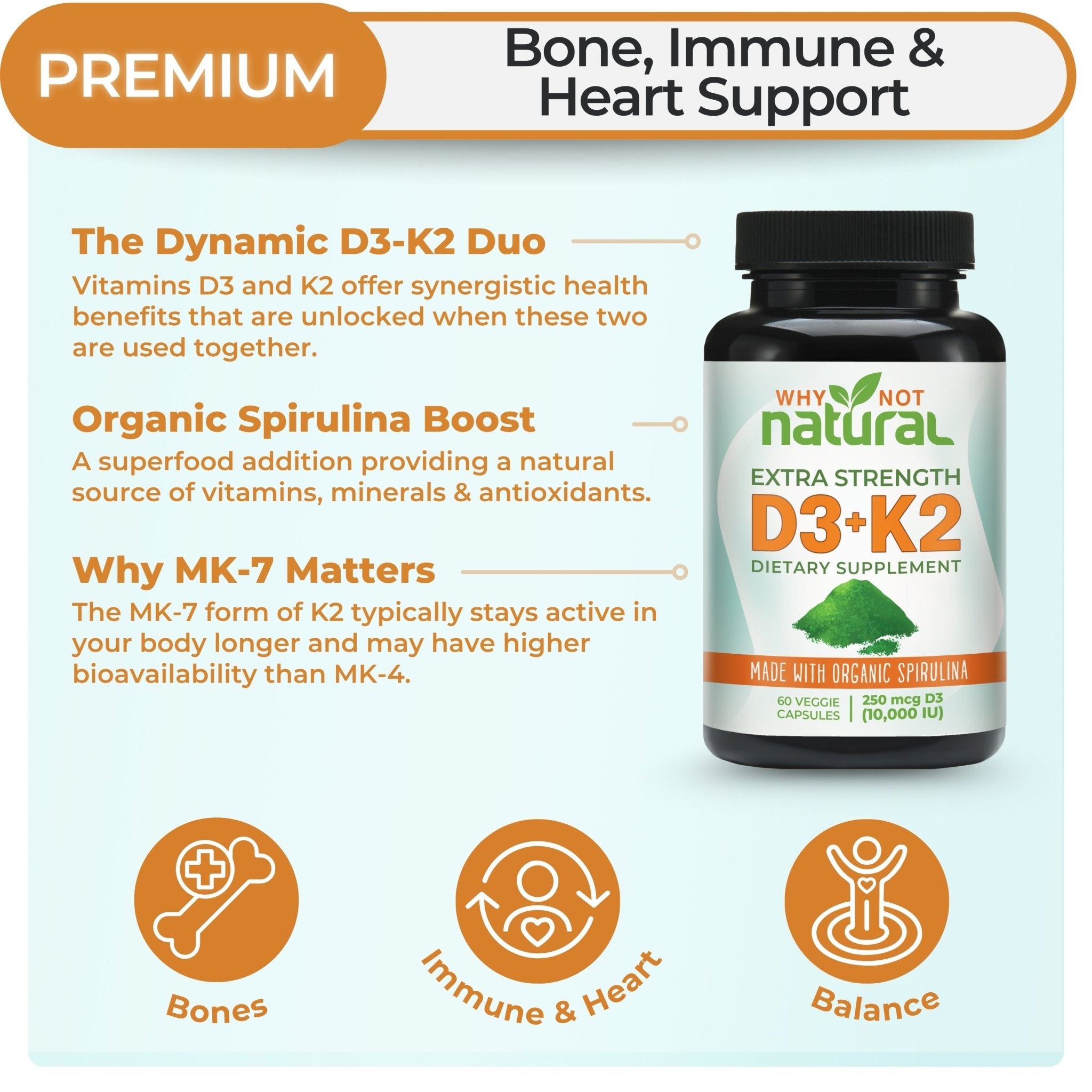 Vitamin D3 - K2 + Organic Spirulina - WhyNotNatural