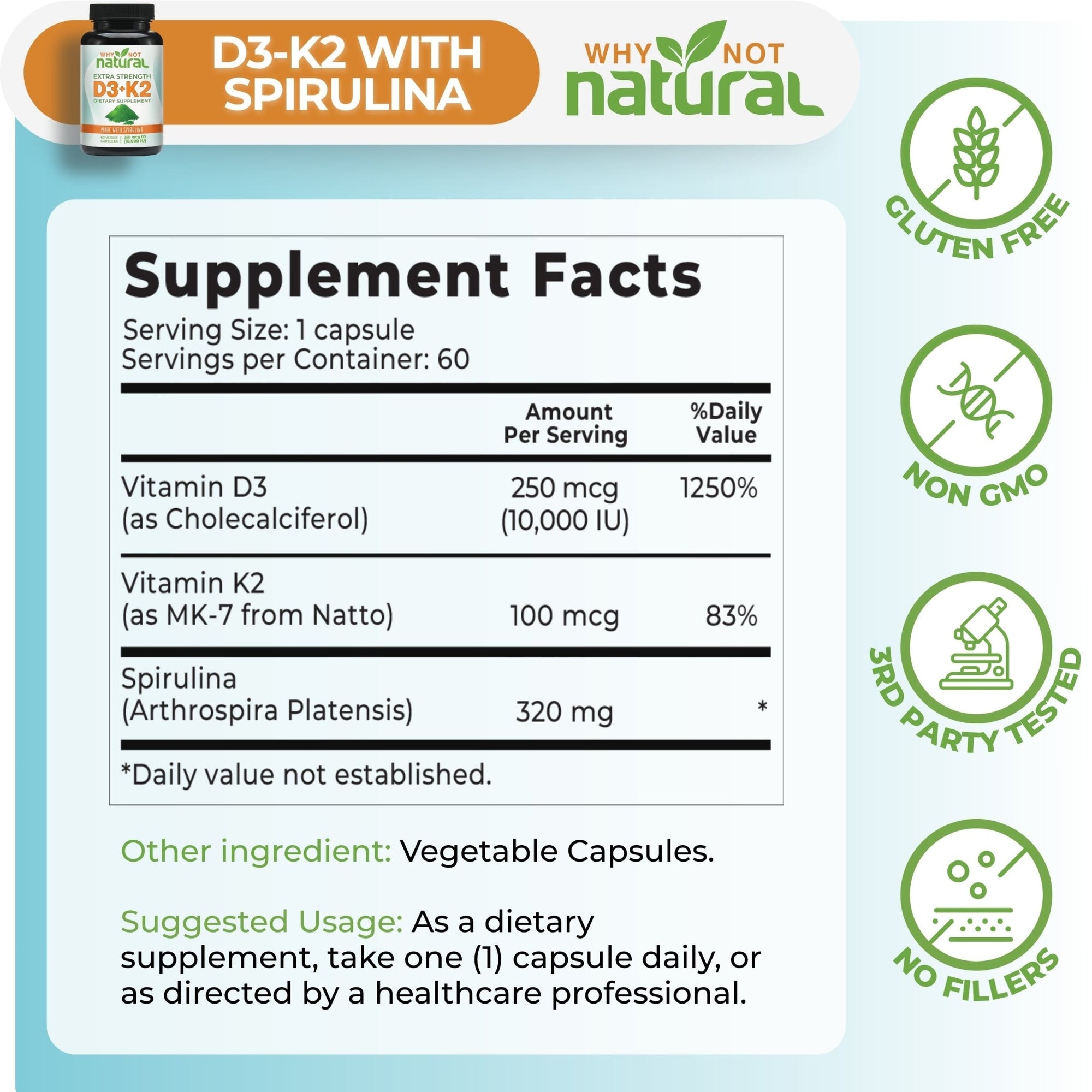 Vitamin D3-K2 + Spirulina - WhyNotNatural