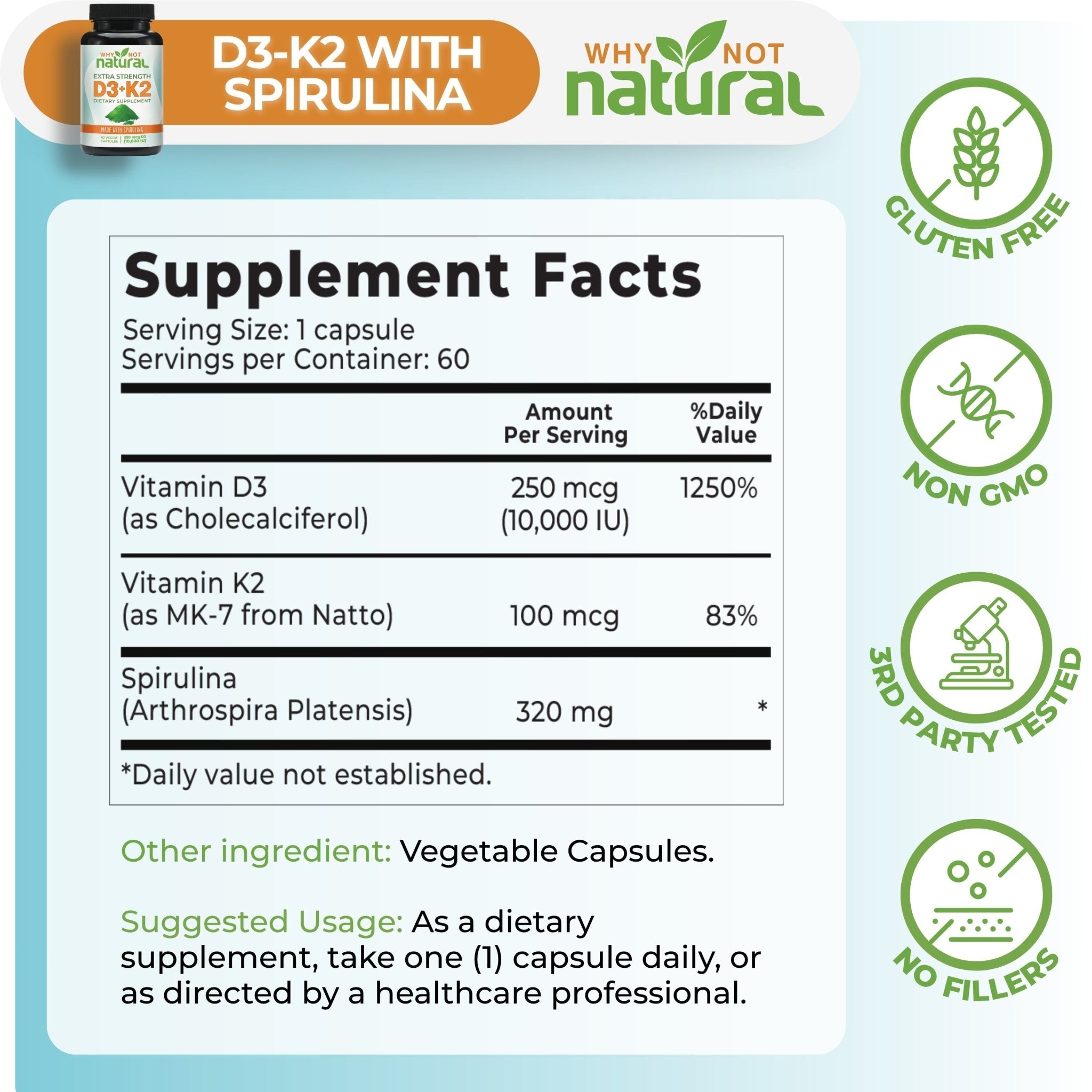 Vitamin D3-K2 + Spirulina - WhyNotNatural