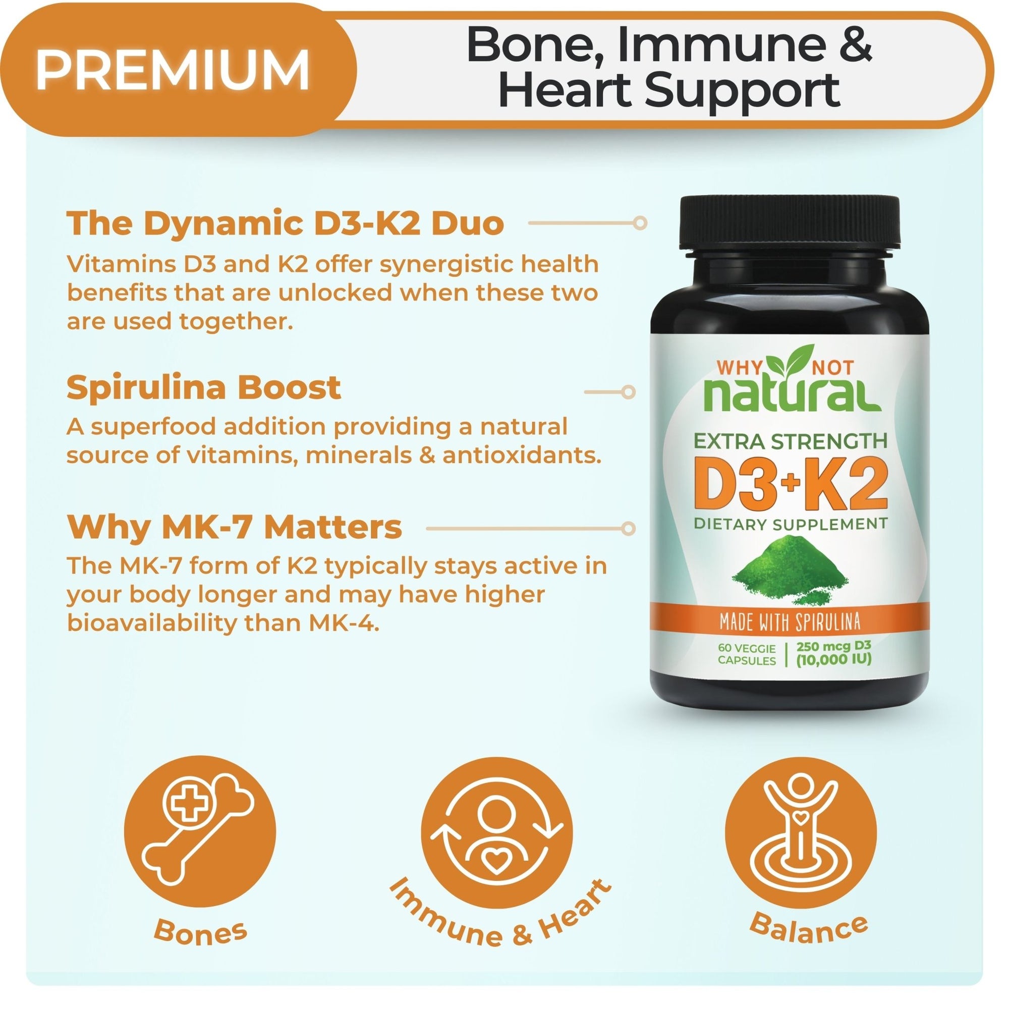 Vitamin D3-K2 + Spirulina - WhyNotNatural