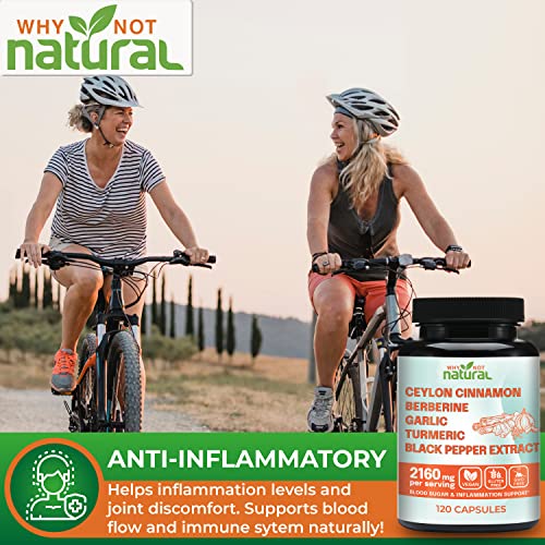 Two women are on bicycles and laughing while looking at each other, with trees and field in background. Foreground shows "anti-inflammatory" text with a bottle of cinnamon blend.