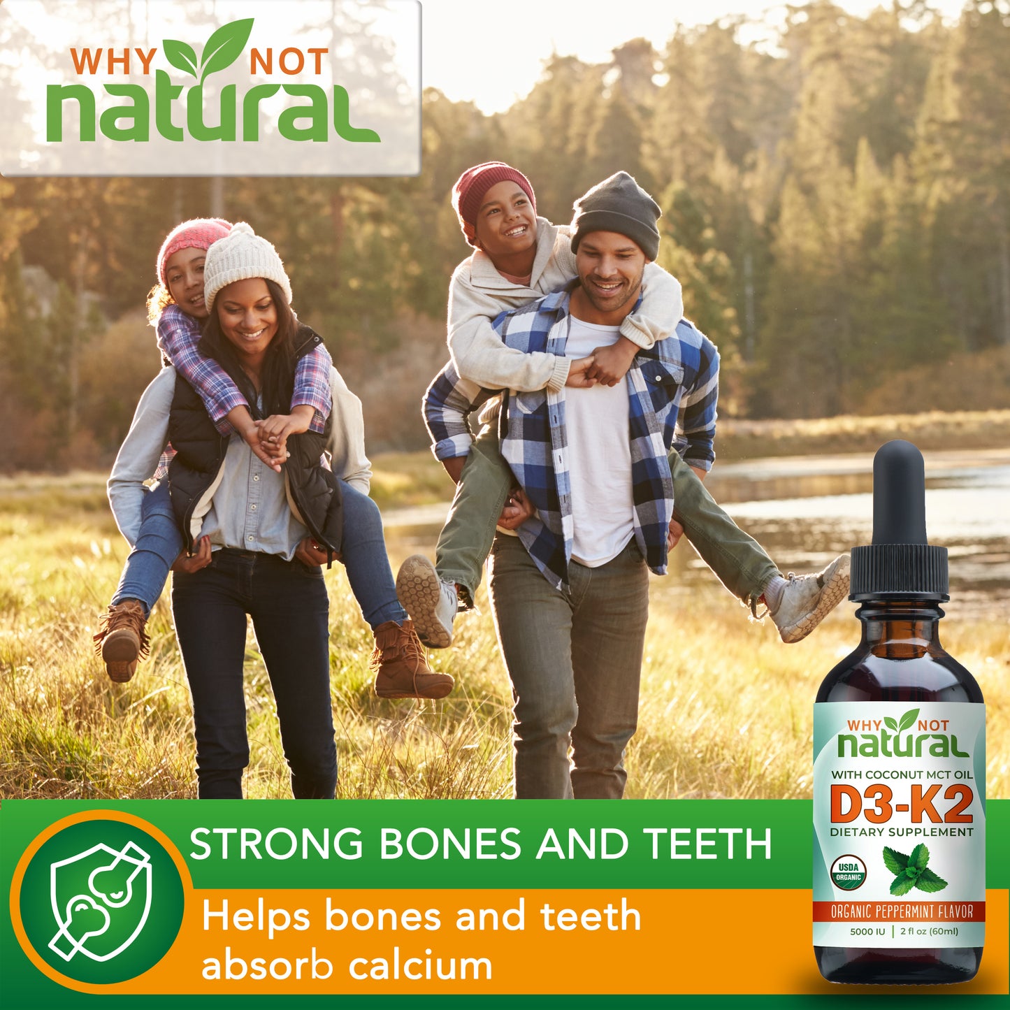 Organic Vitamin D3 Liquid Drops with K2 : Strong Bones and Teeth
