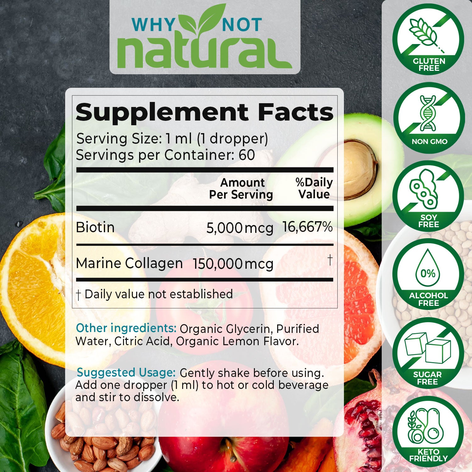 Liquid Collagen Drops plus Biotin : Supplement Facts