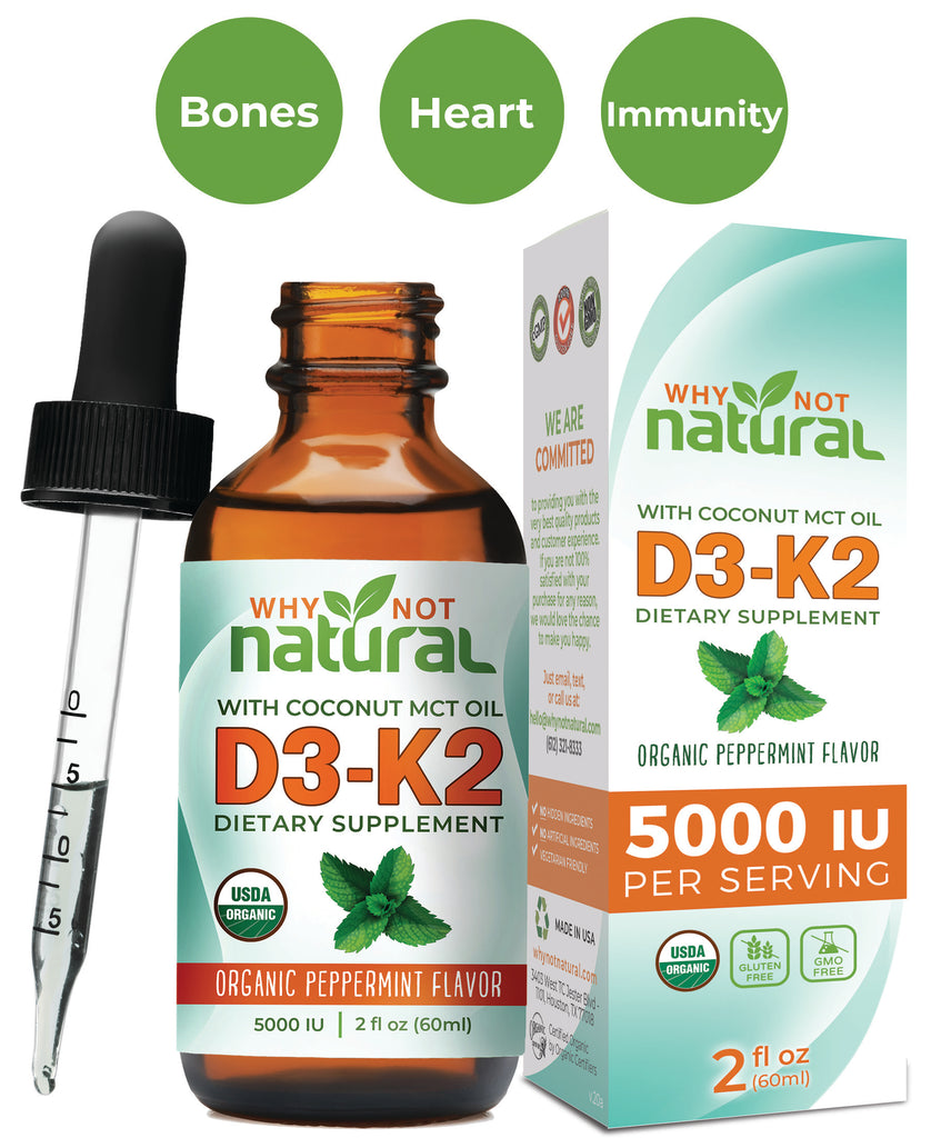 Organic Vitamin D3 Liquid Drops with K2 : Organic Peppermint Flavor