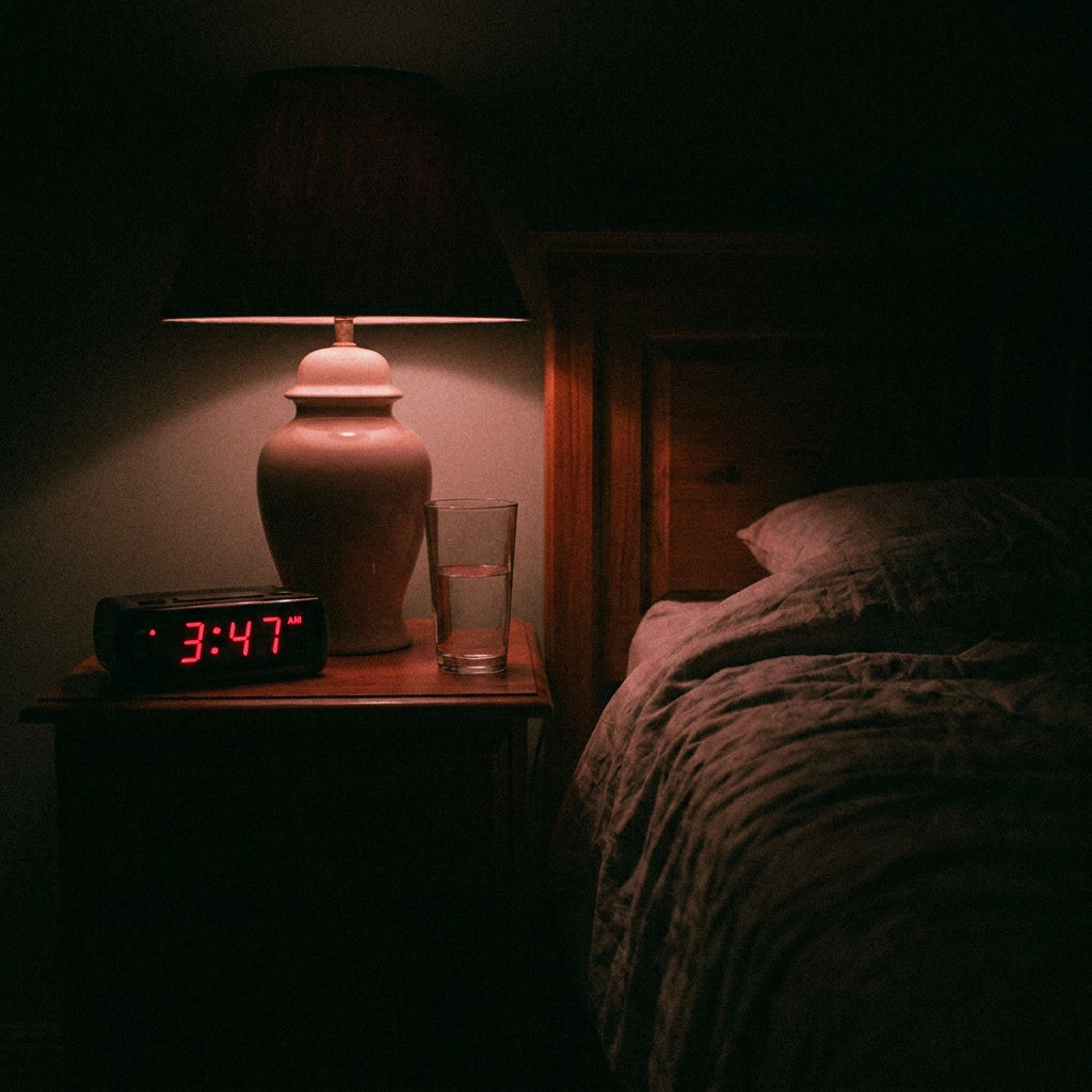 3:47 AM bedside clock — dark room